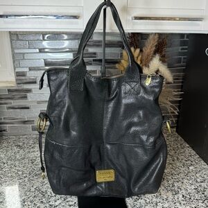 Fossil | Modern Cargo Black Soft Leather Zip Pocket Tote Fold Over